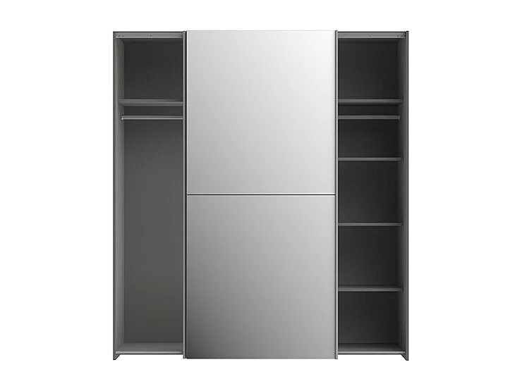 Armoire 2 portes coulissantes 5 tablettes gris foncé miroir - JEIK