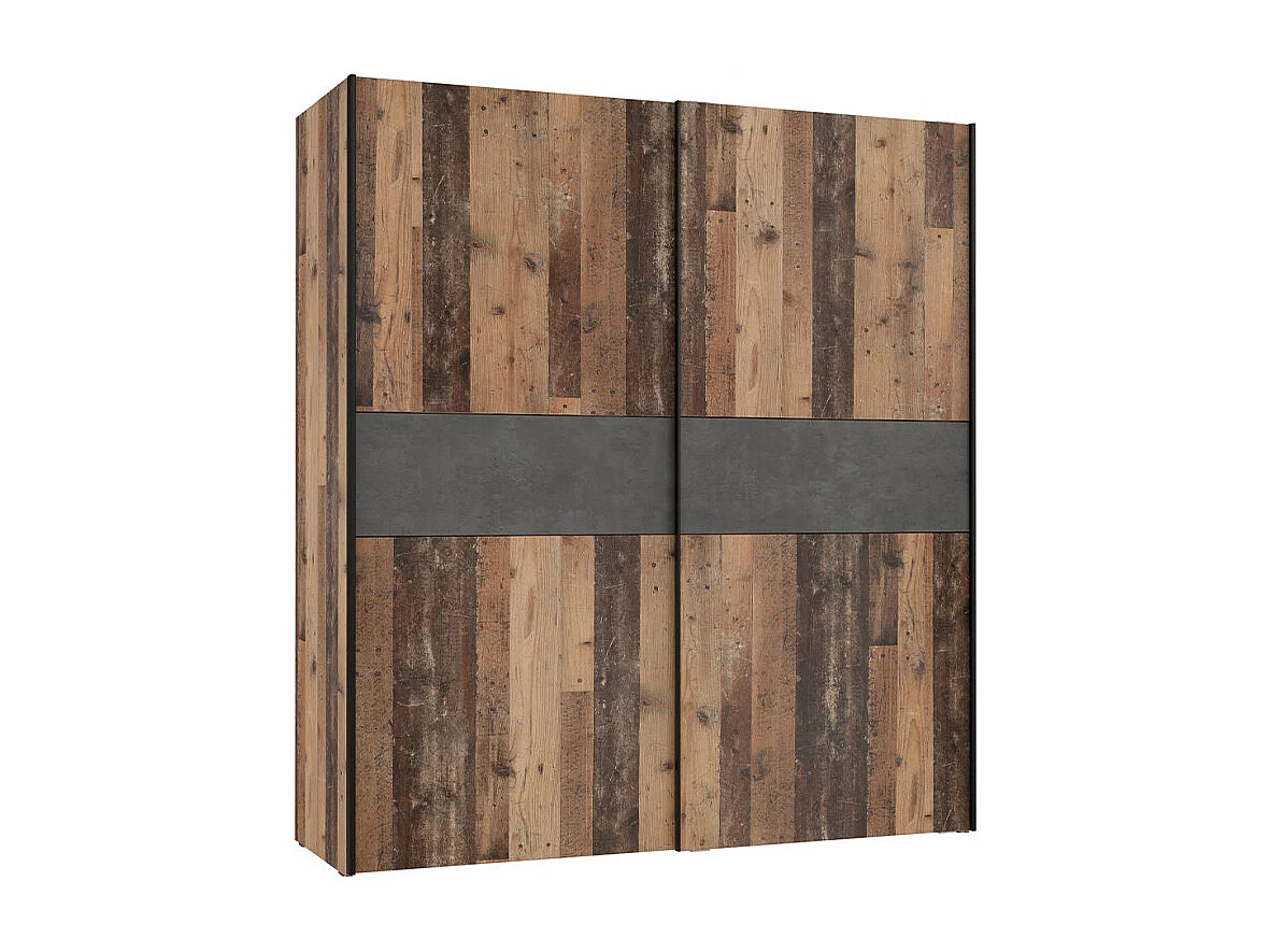 Armoire 170 cm 2 portes décor bois vintage et béton gris - BUCKY