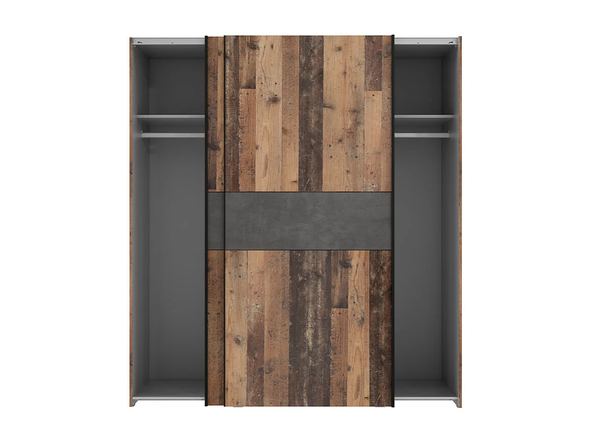 Armoire 170 cm 2 portes décor bois vintage et béton gris - BUCKY