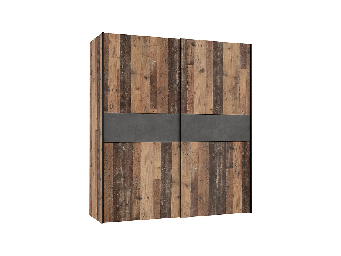 Armoire 170 cm 2 portes décor bois vintage et béton gris - BUCKY