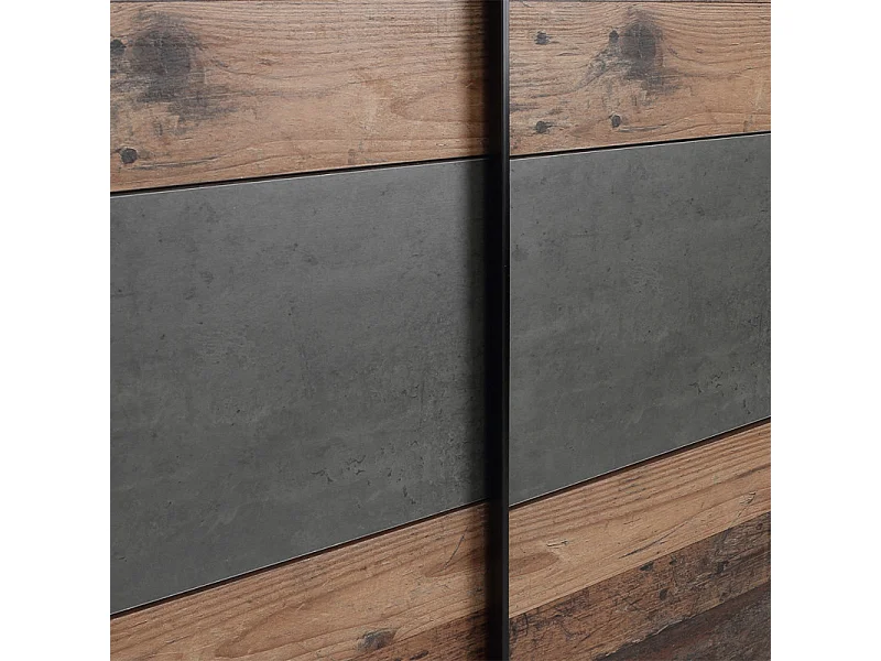 Armoire 170 cm 2 portes décor bois vintage et béton gris - BUCKY