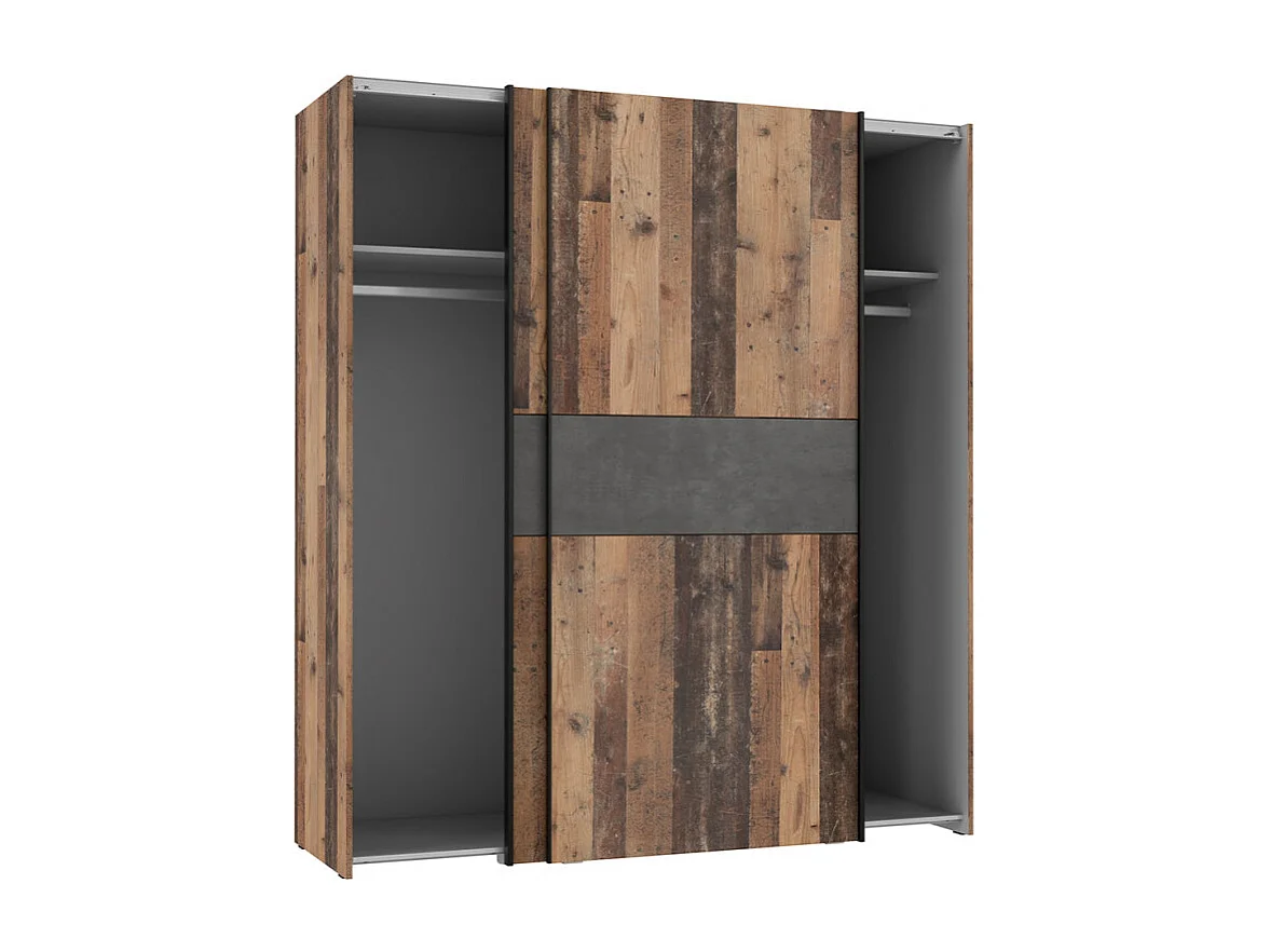 Armoire 170 cm 2 portes décor bois vintage et béton gris - BUCKY
