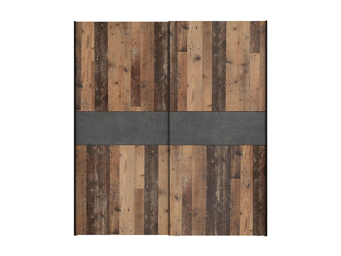 Armoire 170 cm 2 portes décor bois vintage et béton gris - BUCKY