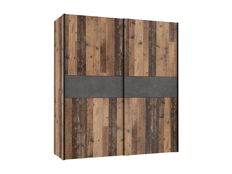 Armoire 170 cm 2 portes décor bois vintage et béton gris - BUCKY