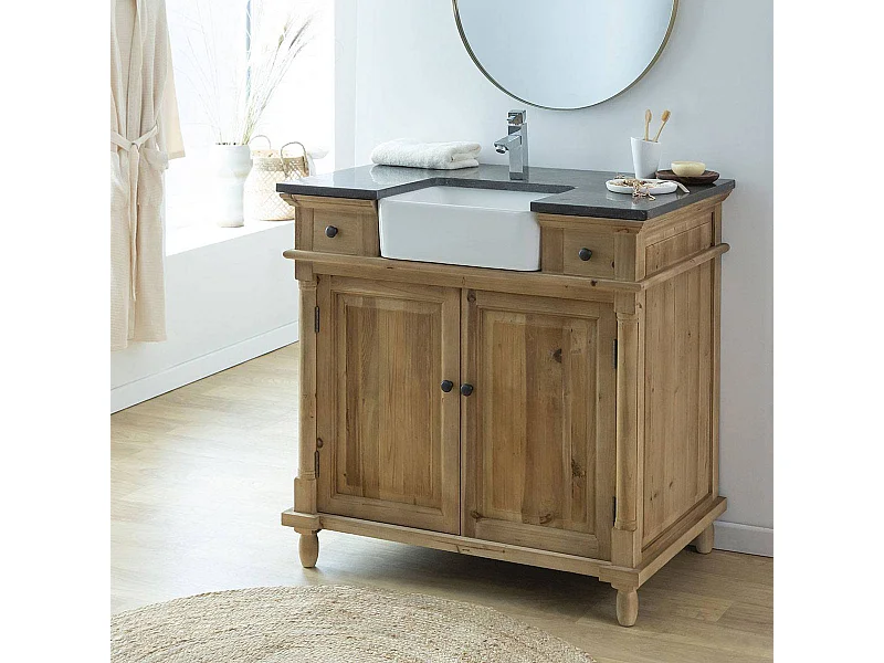 Mueble de baño de madera reciclada con lavabo integrado y almacenamiento