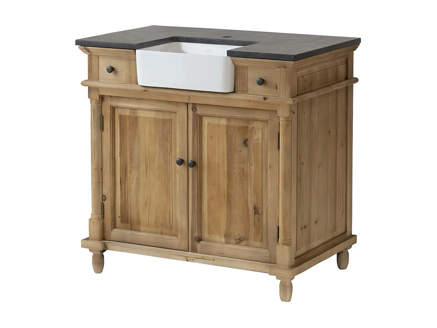 Mueble de baño de madera reciclada con lavabo integrado y almacenamiento