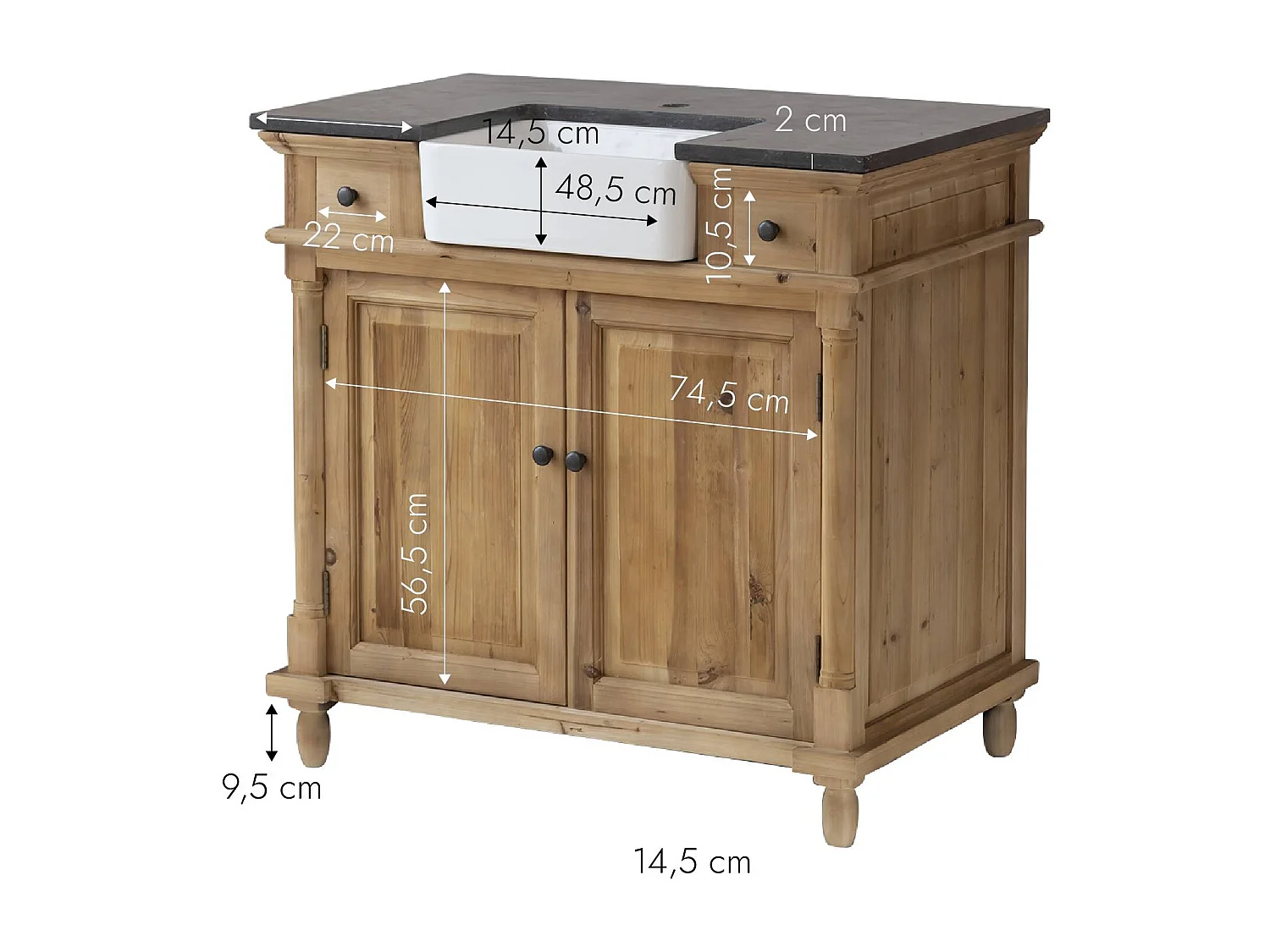 Mueble de baño de madera reciclada con lavabo integrado y almacenamiento