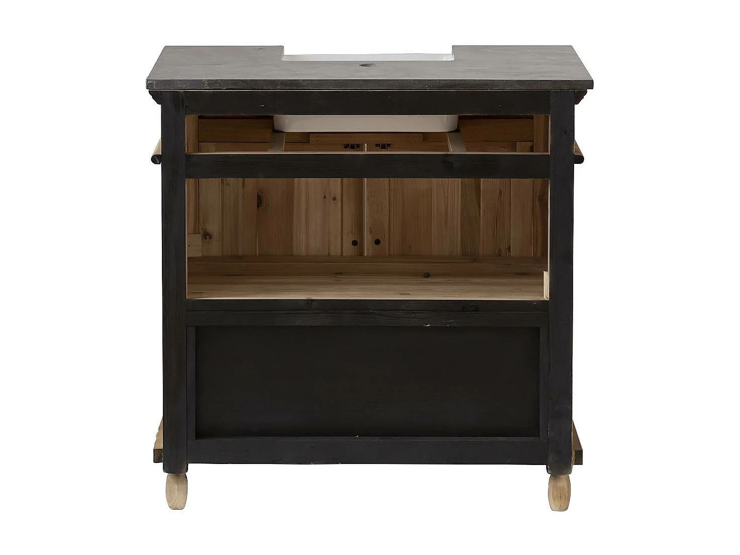 Mueble de baño de madera reciclada con lavabo integrado y almacenamiento