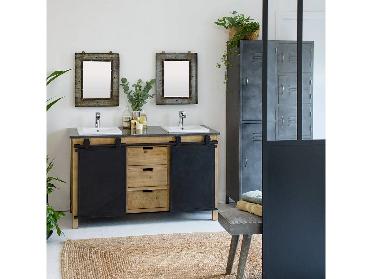 Meuble sous vasque en bois recyclé et métal Jade