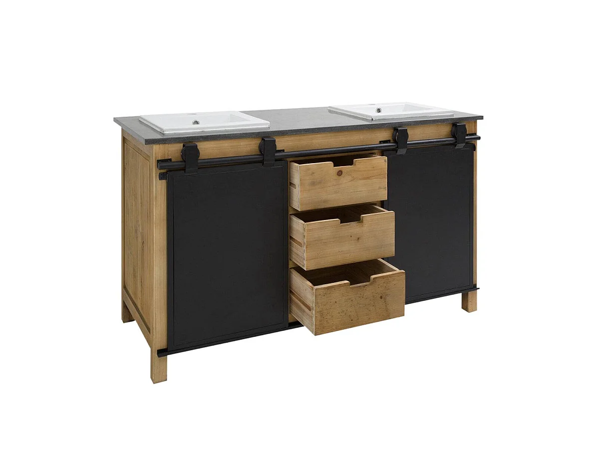 Meuble sous vasque en bois recyclé et métal Jade