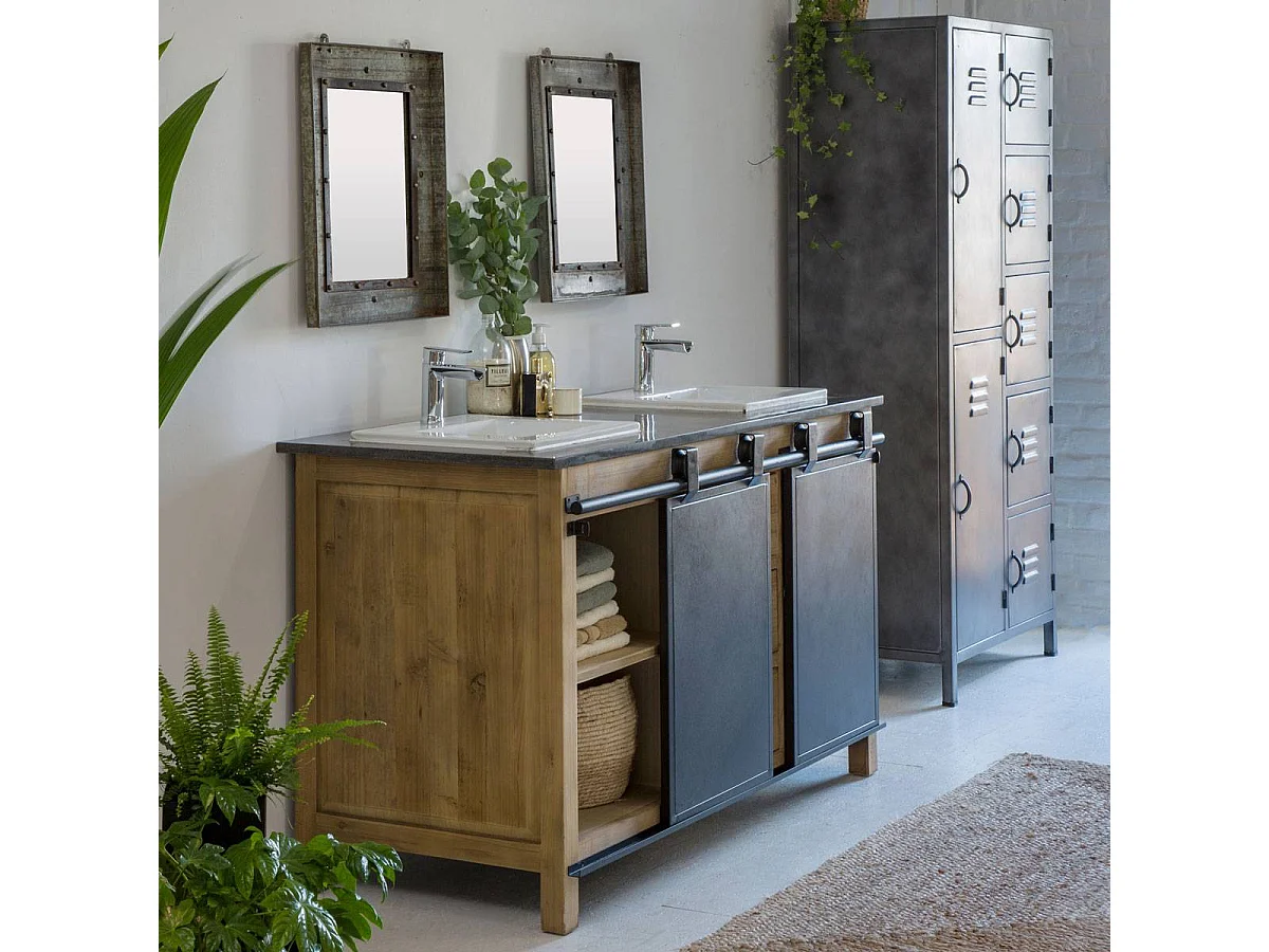 Meuble sous vasque en bois recyclé et métal Jade