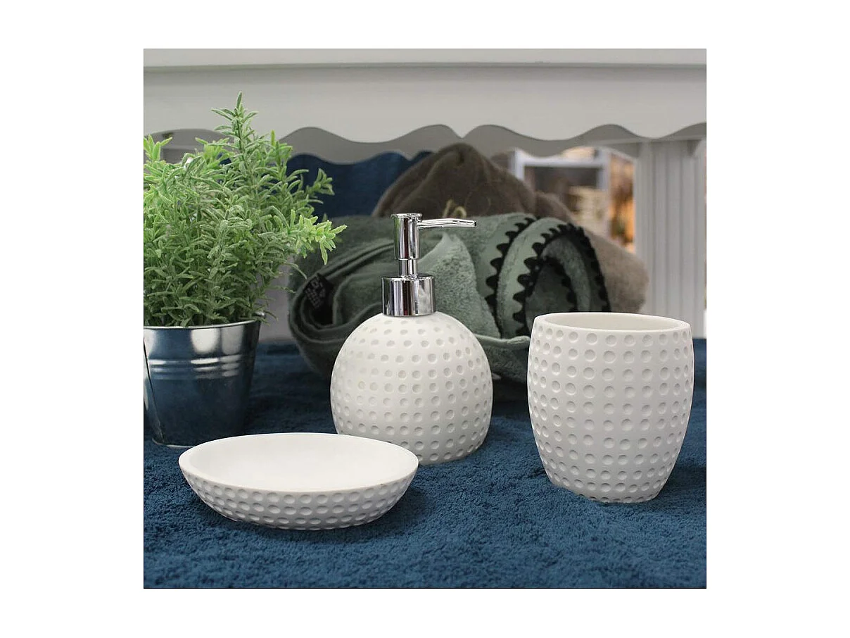 Set 3 accessoires salle de bain rond blanc - JULIA