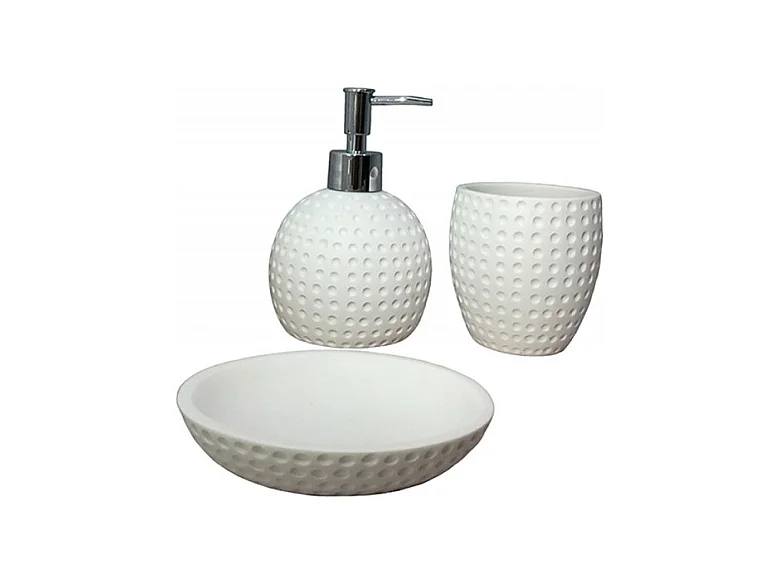 Set 3 accessoires salle de bain rond blanc - JULIA