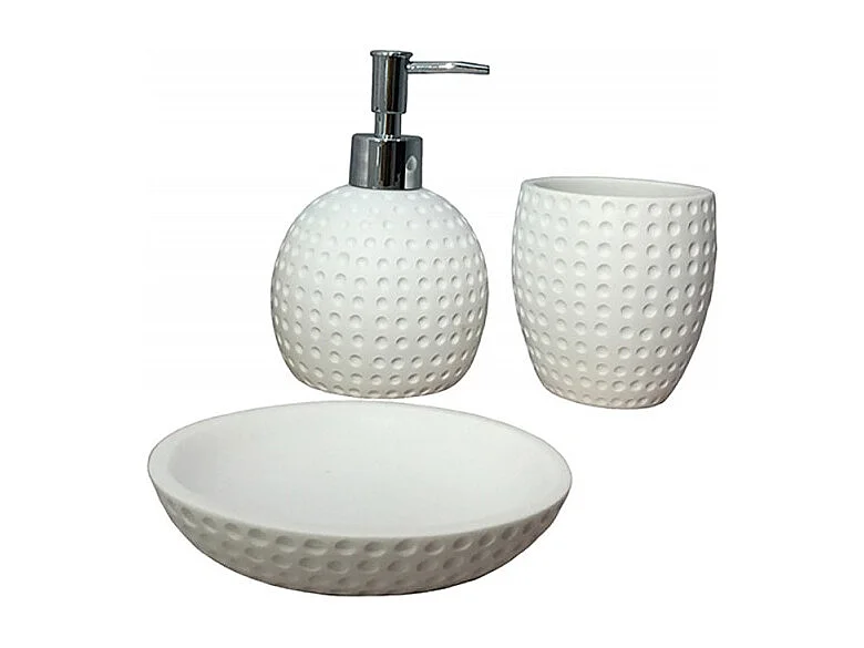Set 3 accessoires salle de bain rond blanc - JULIA