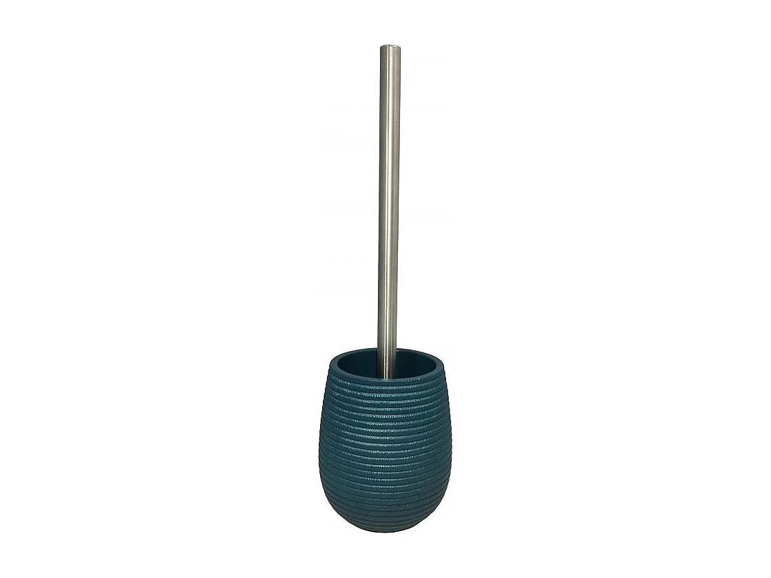 Brosse de toilette ronde bleue et tige en métal - TANIA