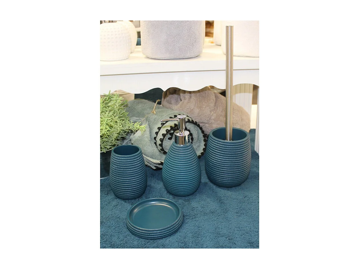 Brosse de toilette ronde bleue et tige en métal - TANIA