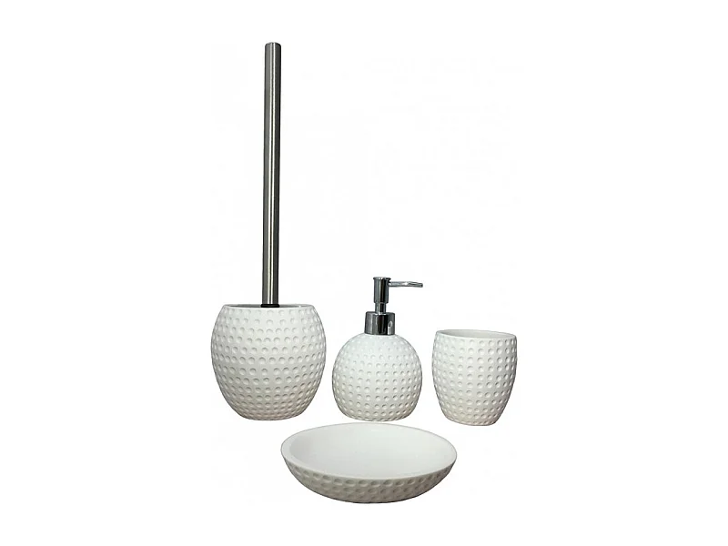 Set 4 accessoires salle de bain rond blanc - JULIA