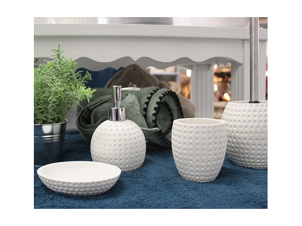 Set 4 accessoires salle de bain rond blanc - JULIA