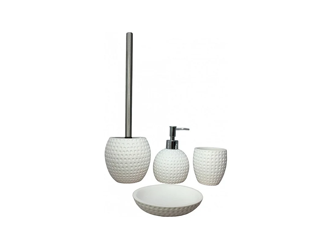 Set 4 accessoires salle de bain rond blanc - JULIA