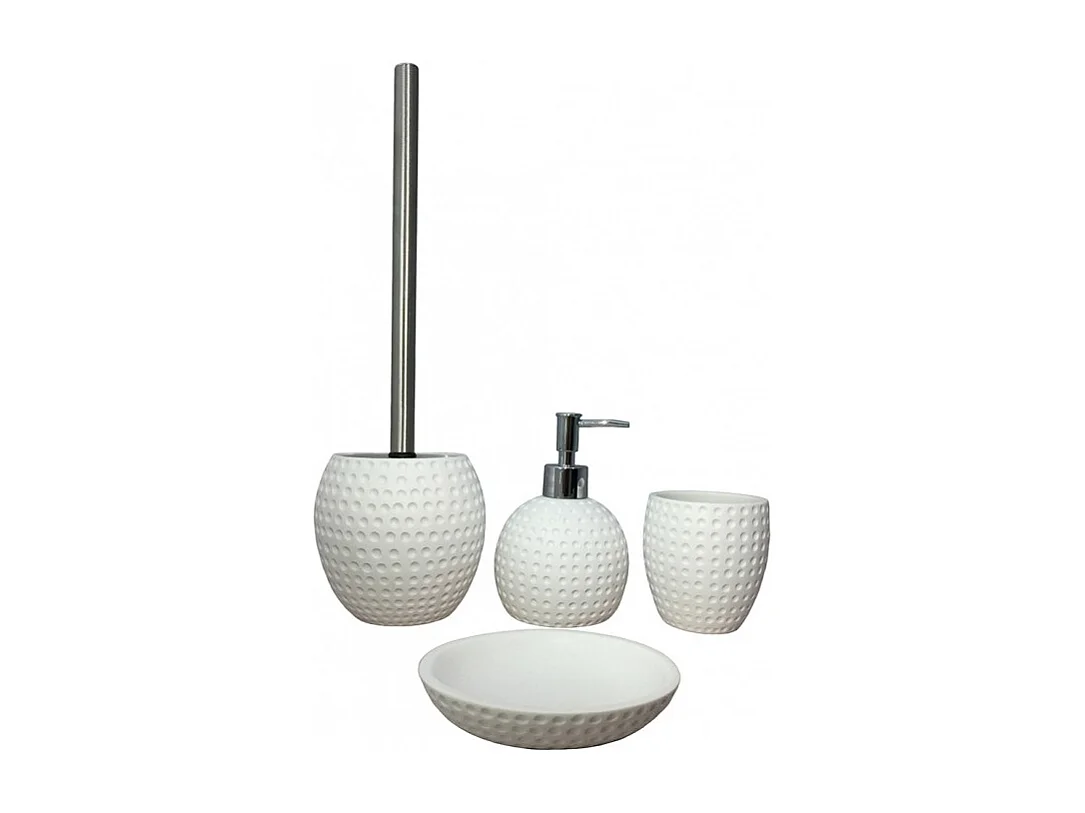 Set 4 accessoires salle de bain rond blanc - JULIA