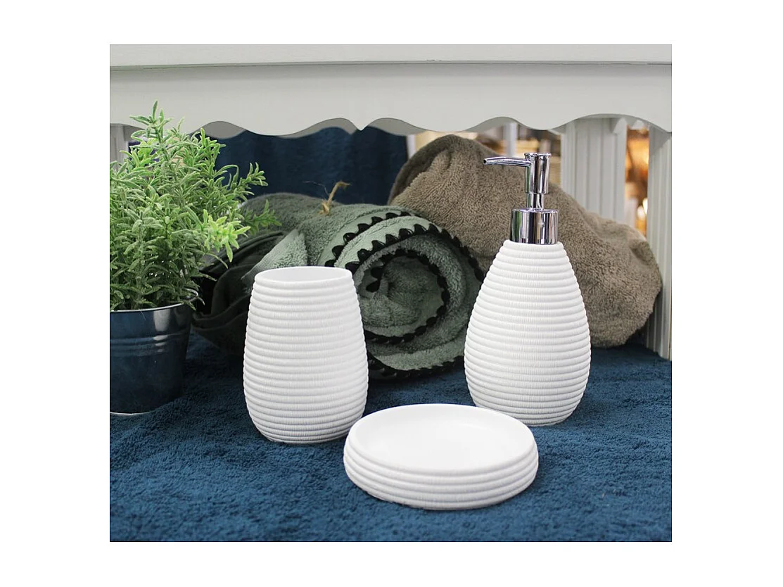 Set 3 accessoires salle de bain blanc - LANA