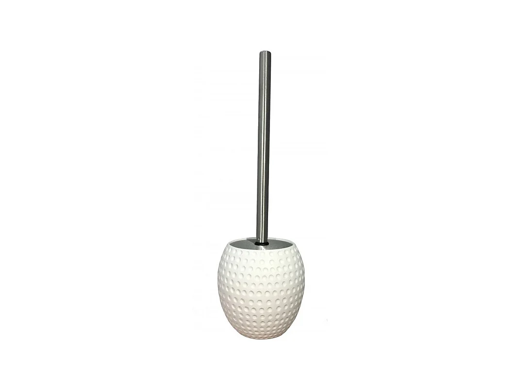Brosse de toilette ronde blanche et tige en métal - JULIA