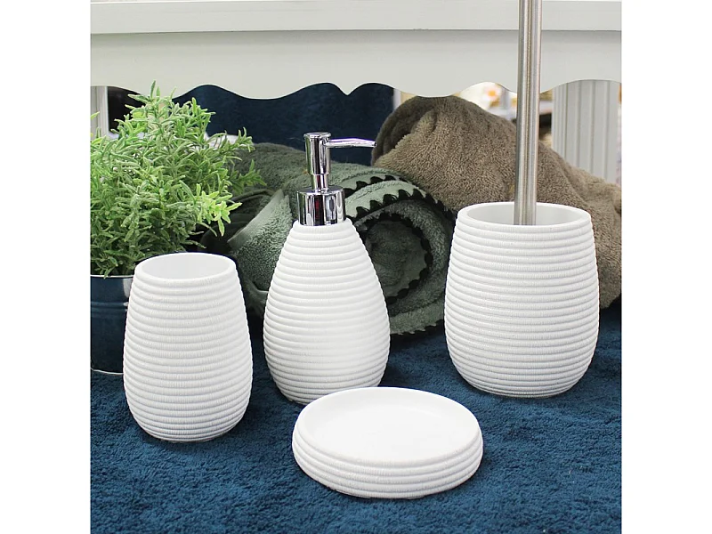 Set 4 accessoires salle de bain blanc - LANA