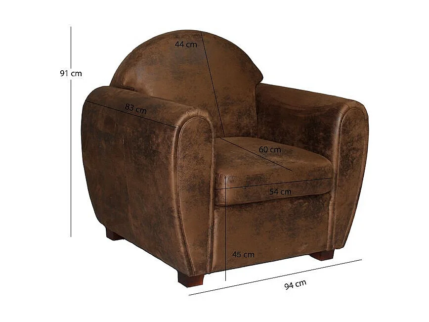 Fauteuil avec accoudoirs simili marron vieilli style club - CUBA