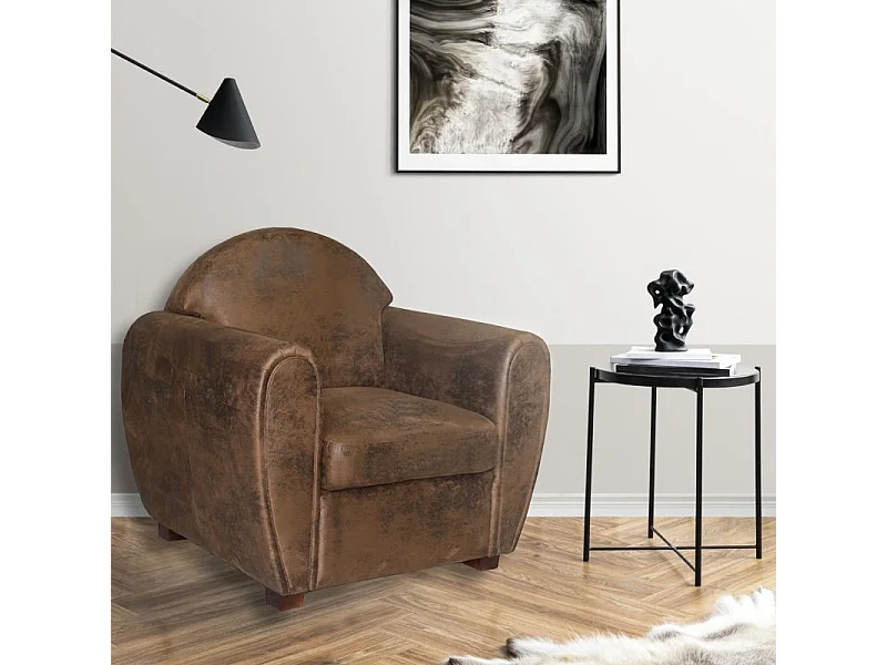 Fauteuil avec accoudoirs simili marron vieilli style club - CUBA