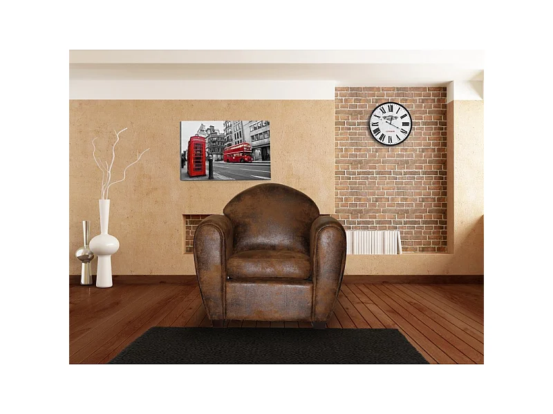 Fauteuil avec accoudoirs simili marron vieilli style club - CUBA