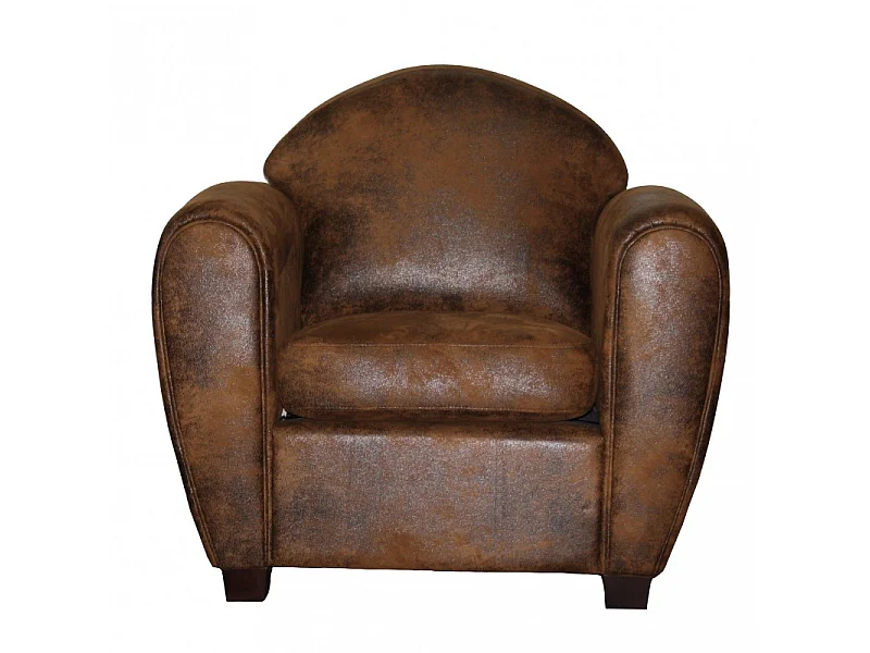 Fauteuil avec accoudoirs simili marron vieilli style club - CUBA