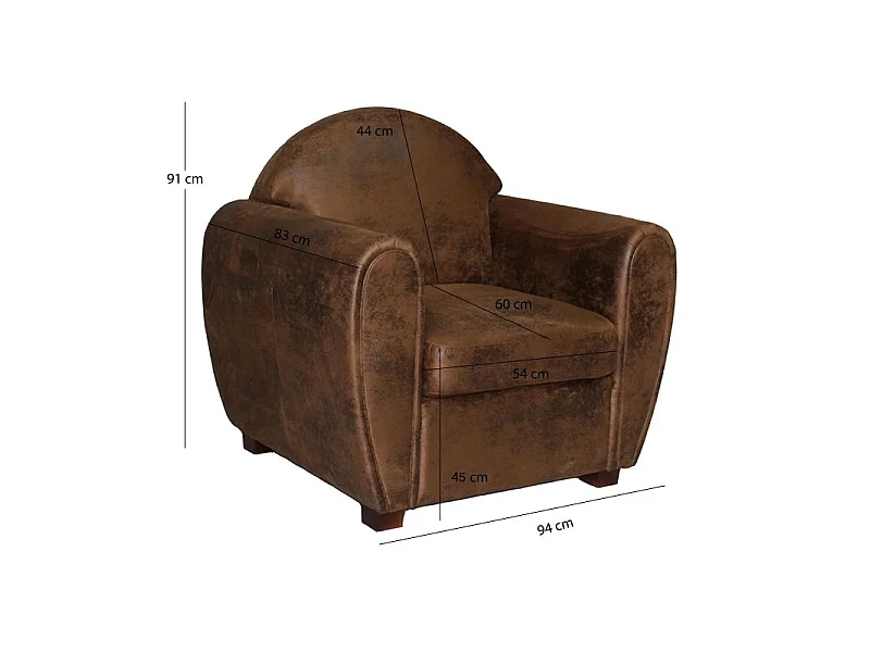Fauteuil avec accoudoirs simili marron vieilli style club - CUBA
