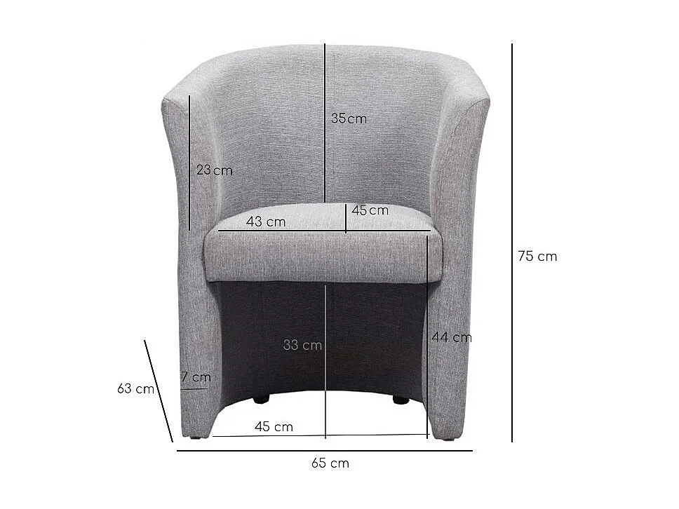 Fauteuil cabriolet arrondi en tissu gris design contemporain - CABRI