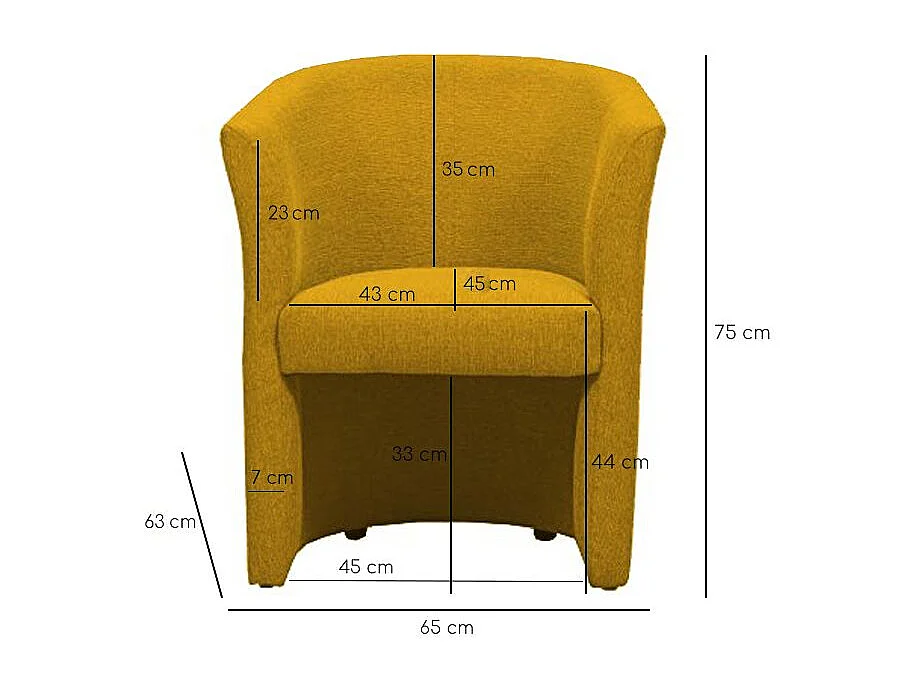 Fauteuil cabriolet en tissu jaune moutarde design contemporain - CABRI
