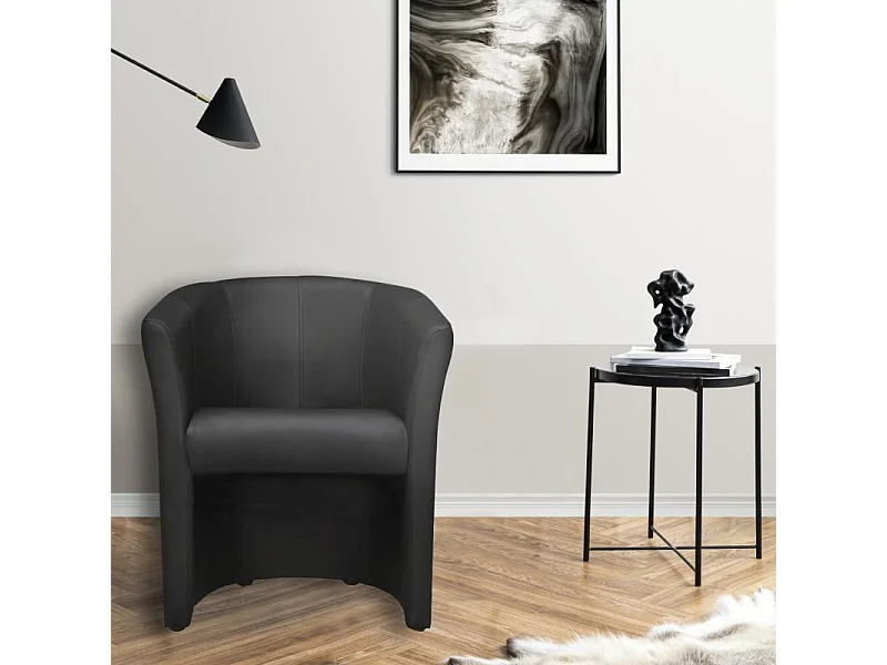 Fauteuil cabriolet arrondi en simili noir design contemporain - CABRI