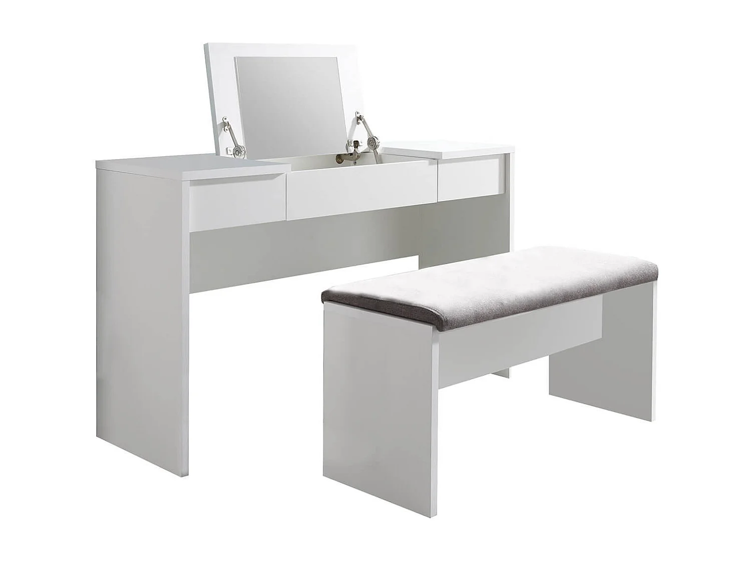 WATCHME - Coiffeuse Blanche 2 Tiroirs avec Miroir + Banc