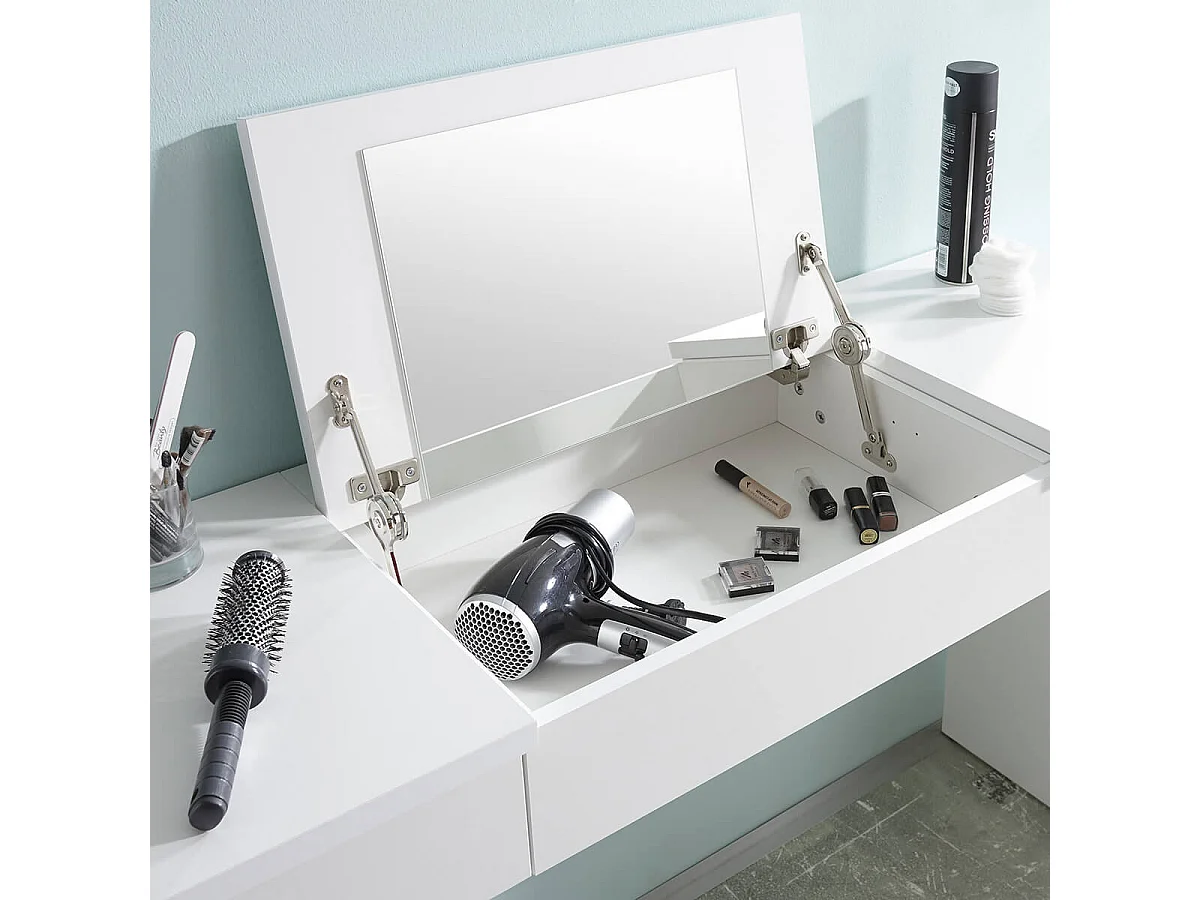 WATCHME - Coiffeuse Blanche 2 Tiroirs avec Miroir + Banc