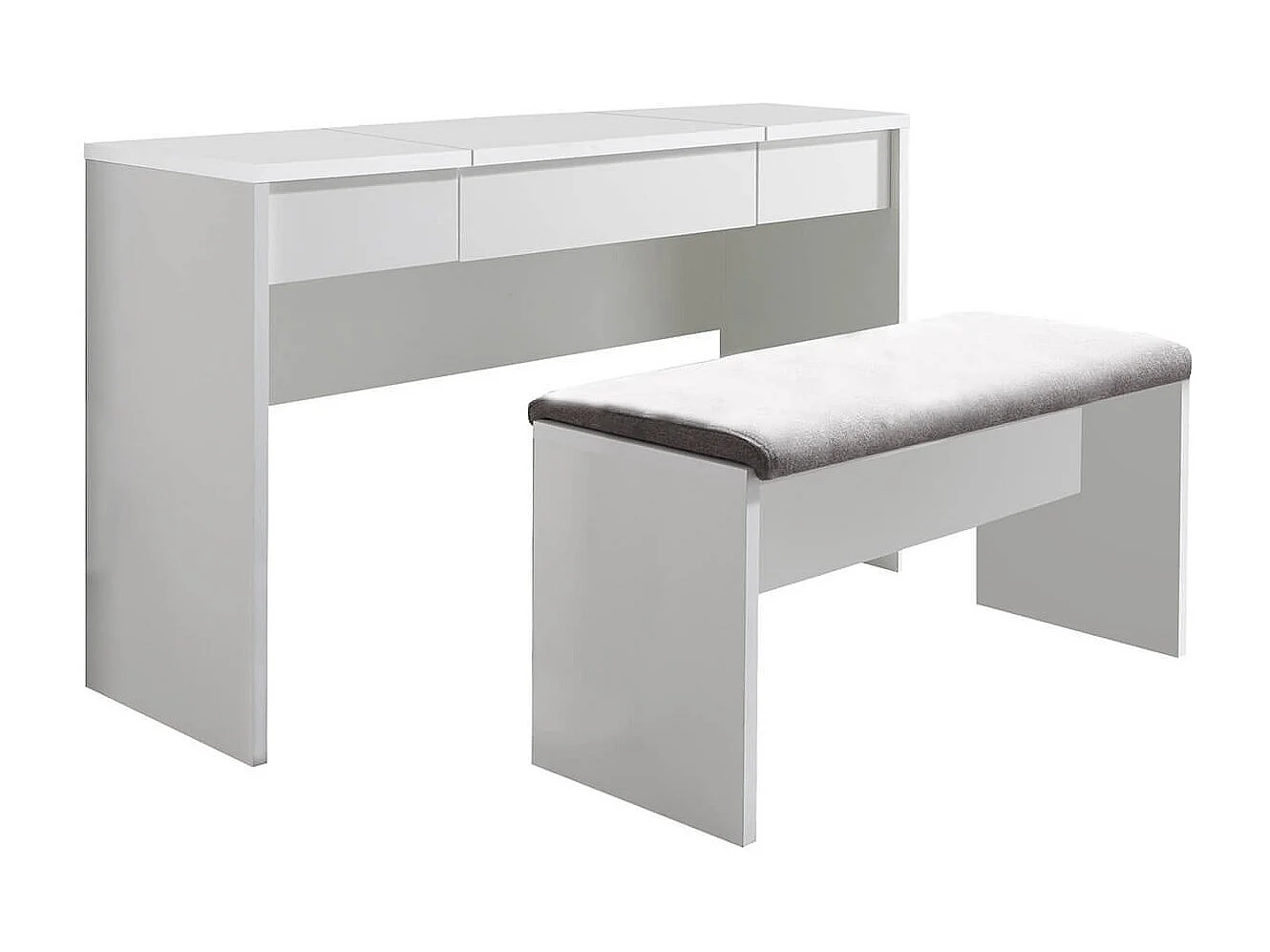 WATCHME - Coiffeuse Blanche 2 Tiroirs avec Miroir + Banc