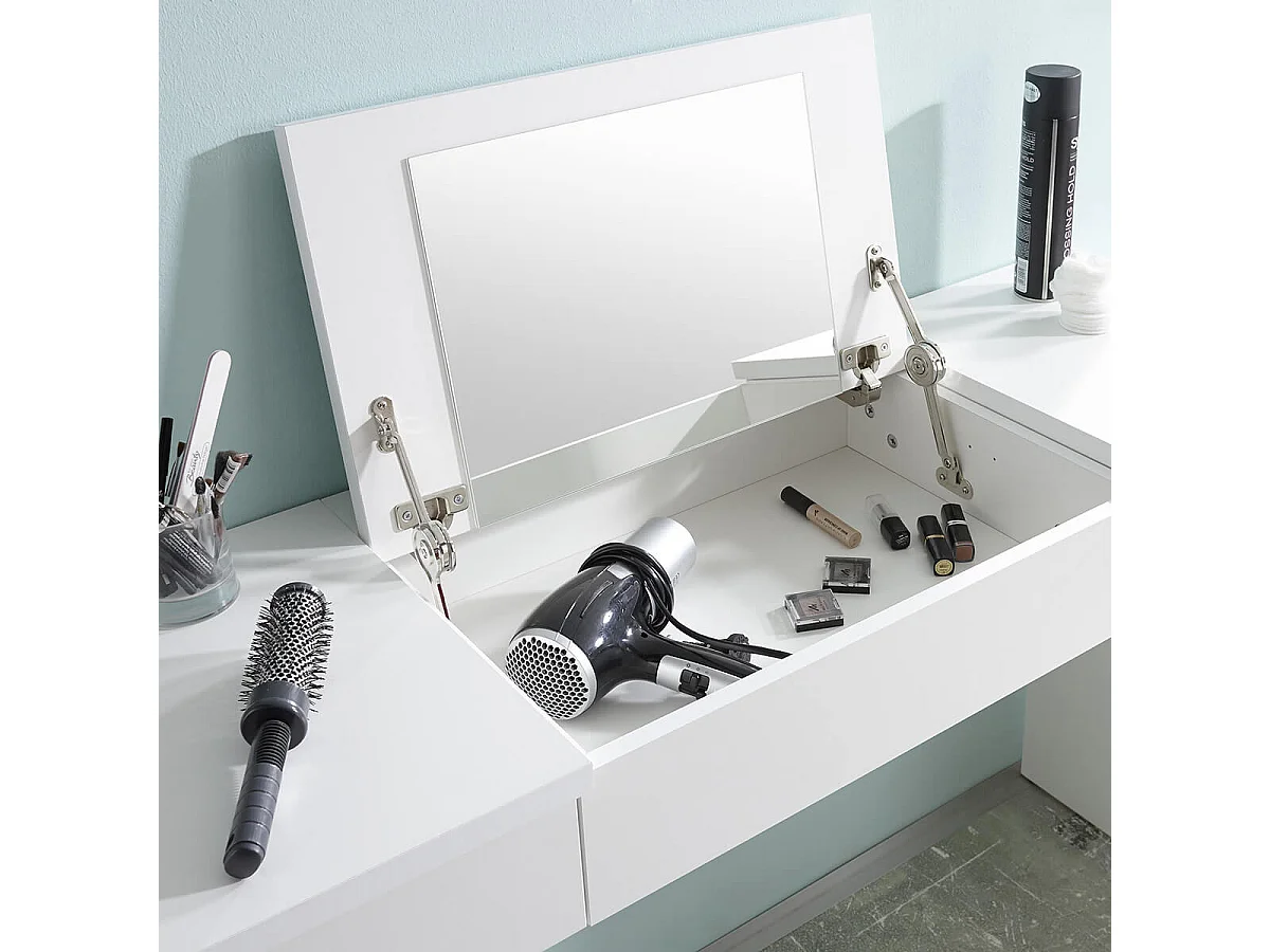 WATCHME - Coiffeuse Blanche 2 Tiroirs avec Miroir + Banc