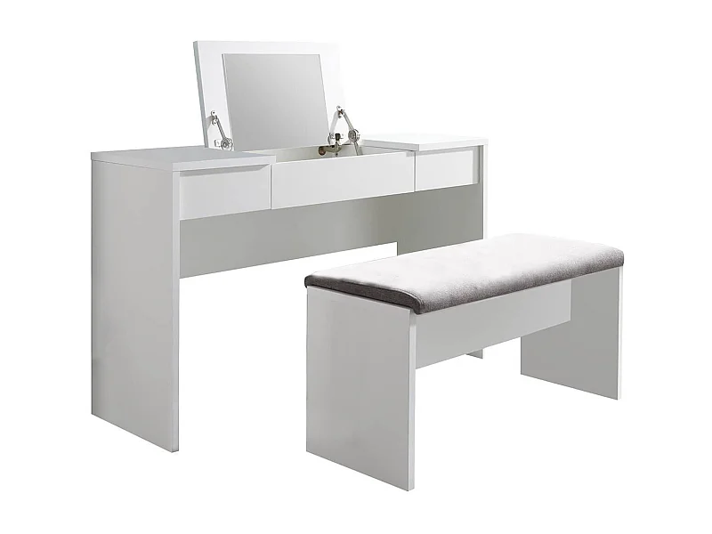 WATCHME - Coiffeuse Blanche 2 Tiroirs avec Miroir + Banc