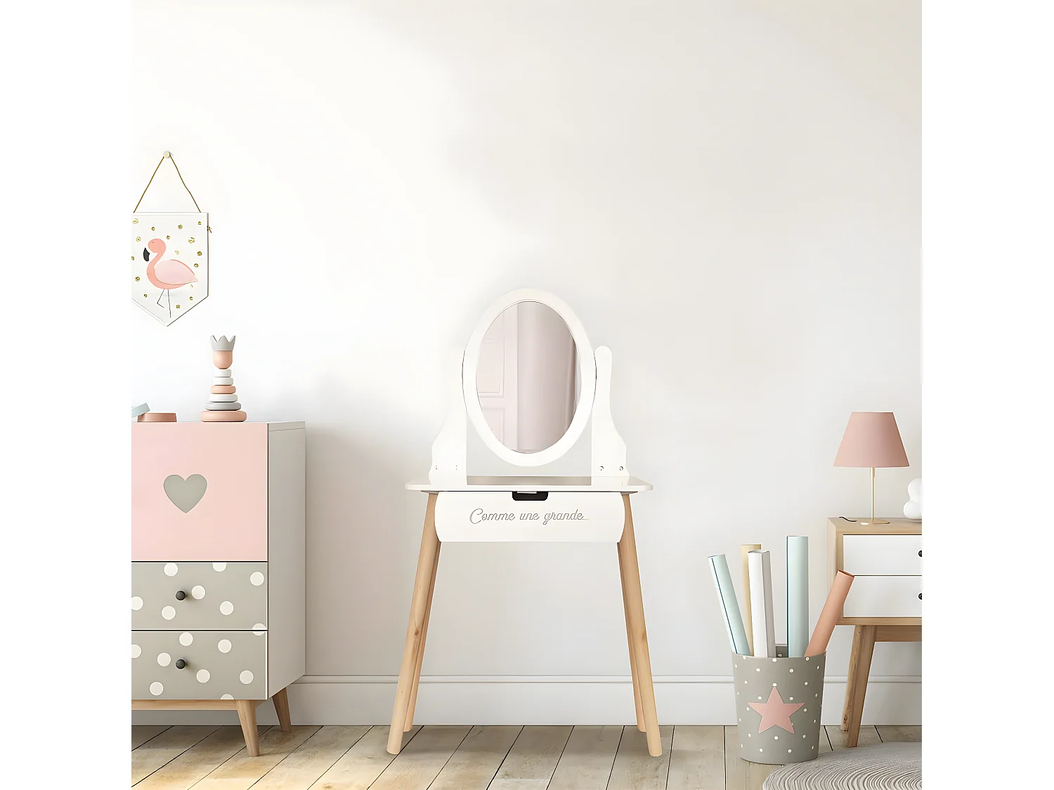 MARIE - Coiffeuse Enfant avec Tiroir "Comme une Grande"