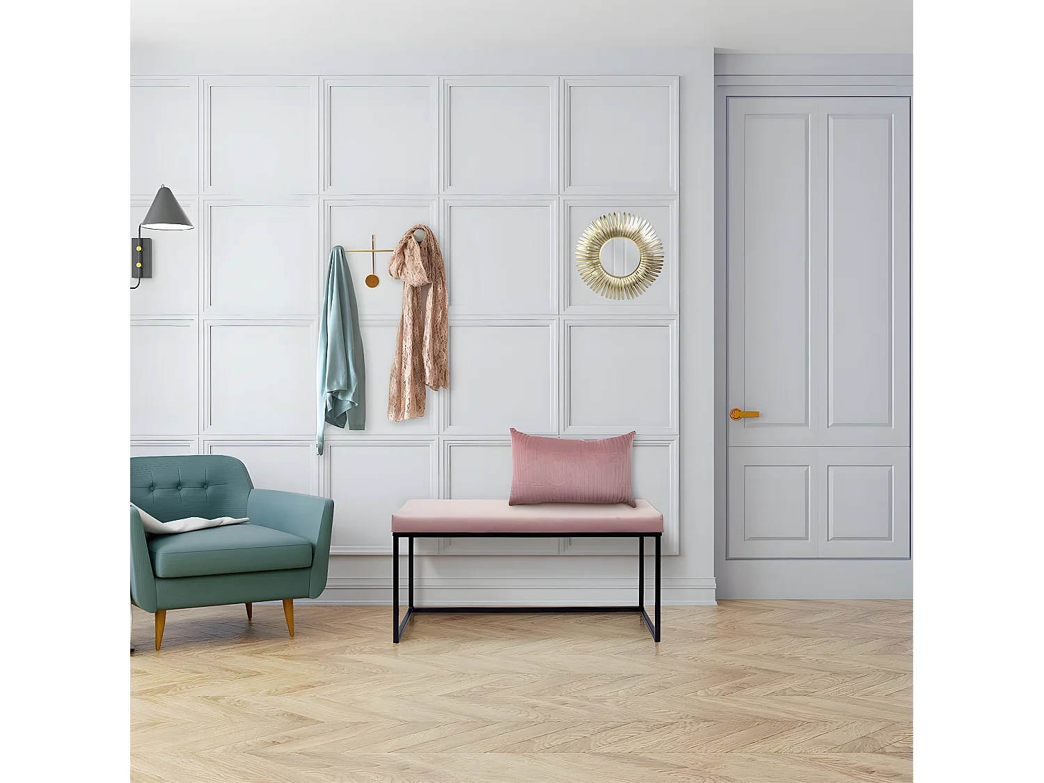 ALESSIA - Banc avec Assise Velours Côtelé Rose