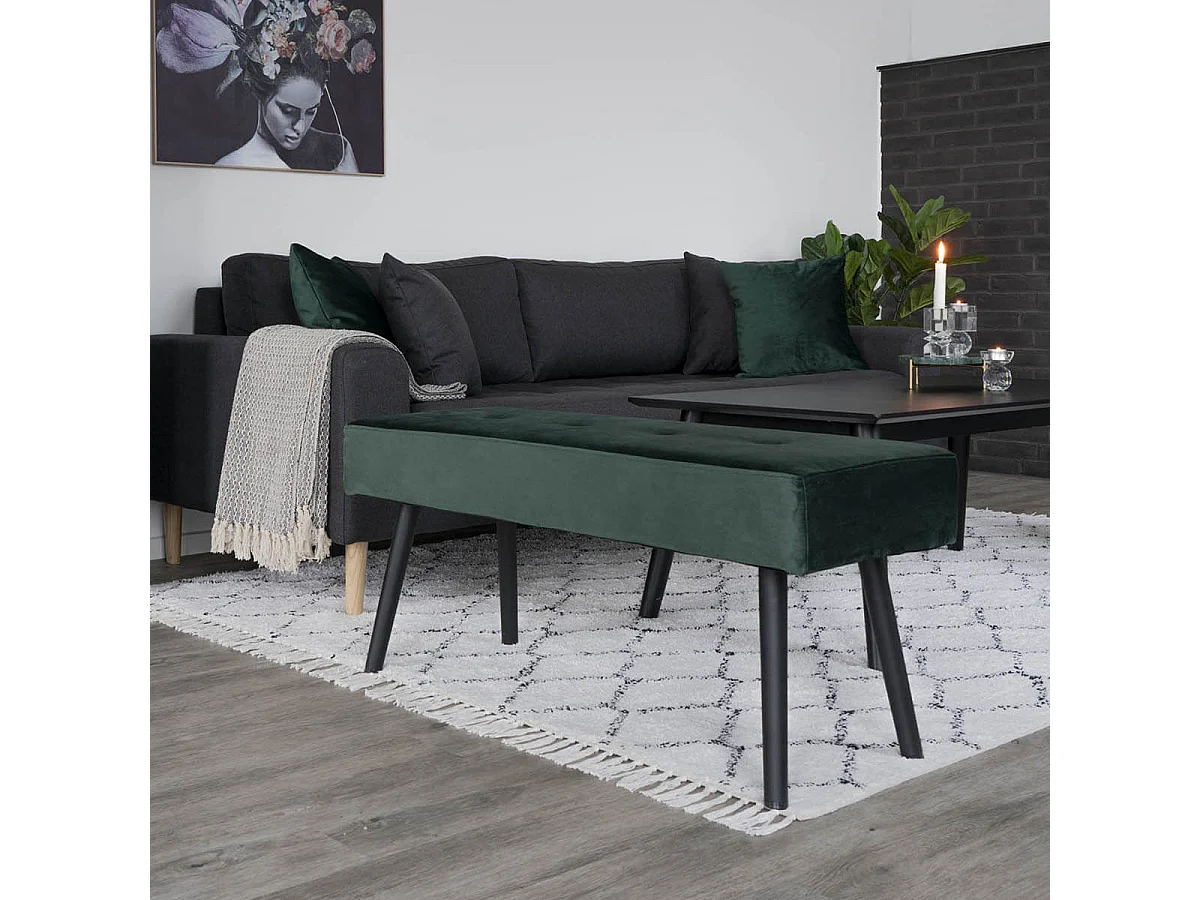 GEMINA - Banc 2 Places Velours Vert Foncé et Pieds Métal