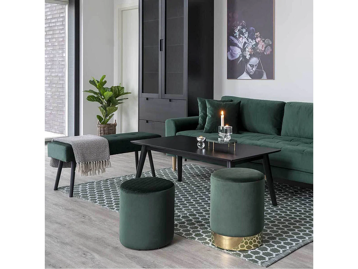 GEMINA - Banc 2 Places Velours Vert Foncé et Pieds Métal