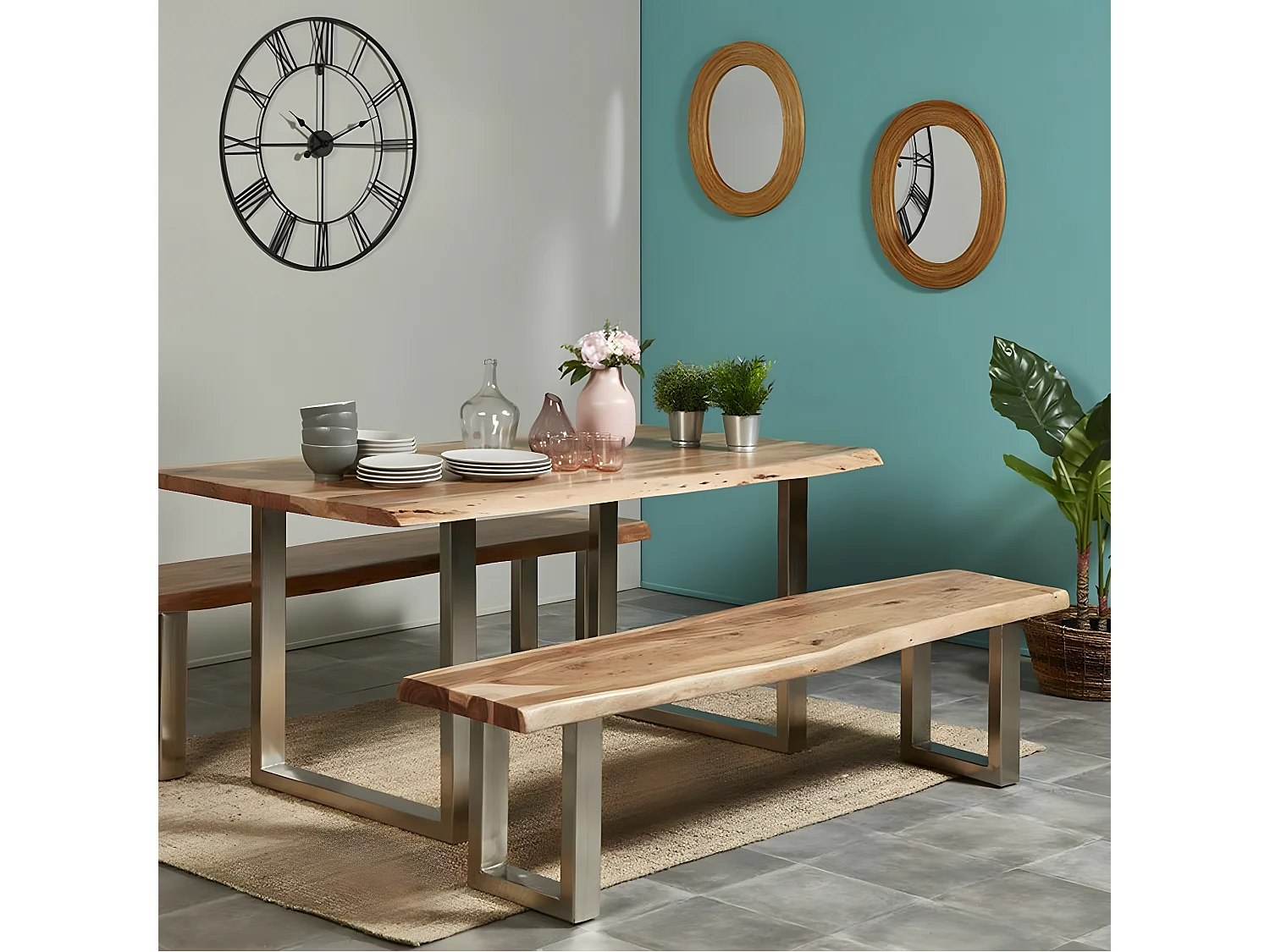 JAIPUR - Banc 160cm Acacia et Métal Chromé Piètement U