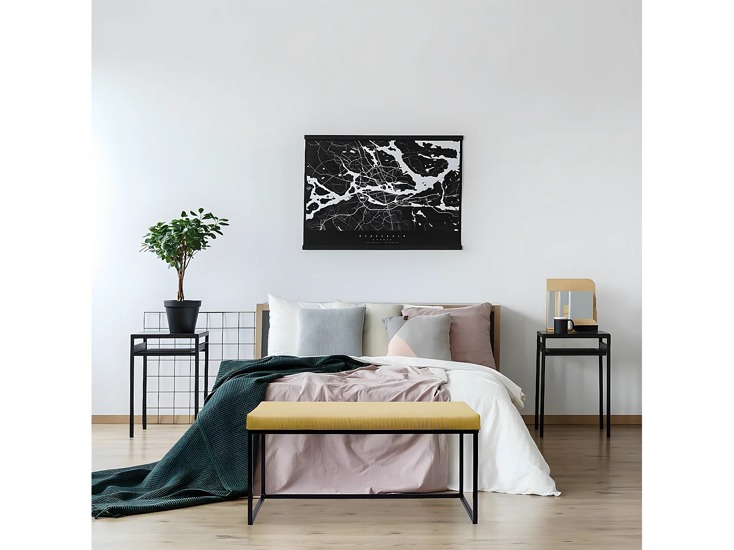 ALESSIA - Banc avec Assise Velours Côtelé Jaune Moutarde