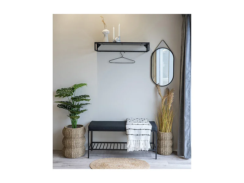 HARALD - Banc d'Entrée 2 Places Acier et Coussins Noirs