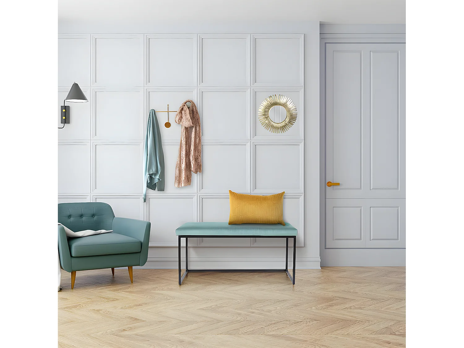 ALESSIA - Banc avec Assise Velours Côtelé Bleu Canard