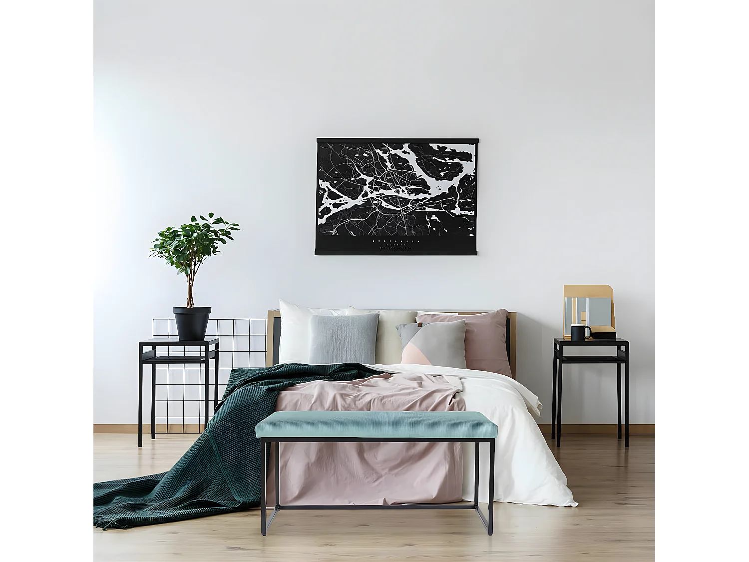 ALESSIA - Banc avec Assise Velours Côtelé Bleu Canard