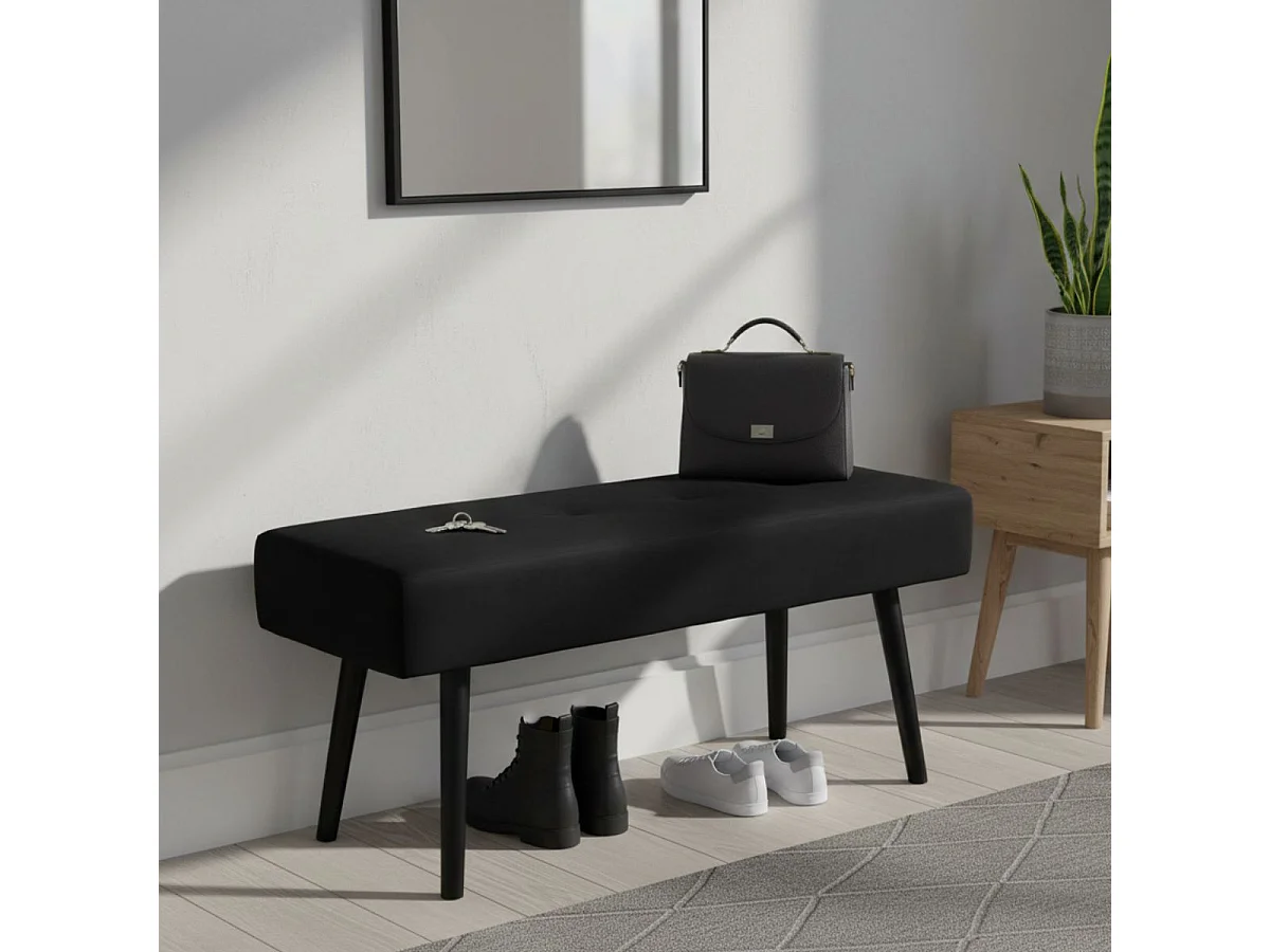 GEMINA - Banc 2 Places Velours Noir et Pieds Métal